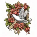 dove and roses with a cross  tattoo design idea
