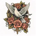 dove and roses with a cross  tattoo design idea
