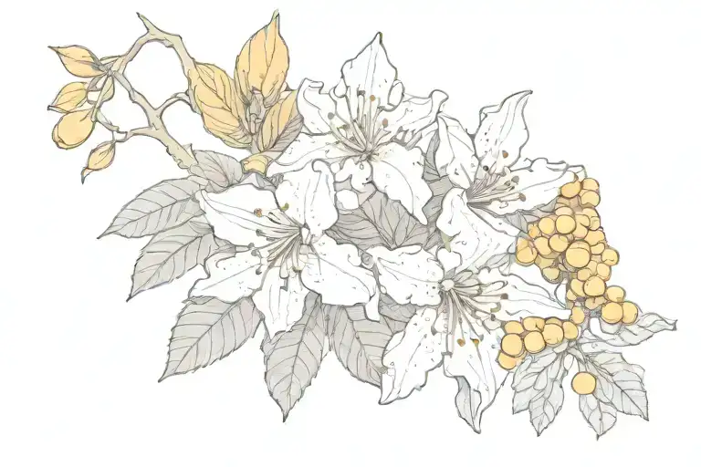 coast rhododendron and orange grape tattoo design idea