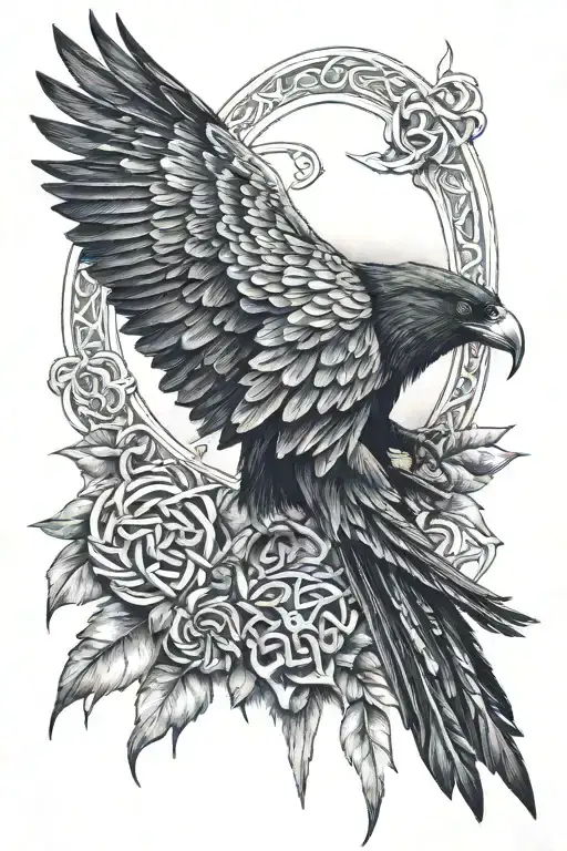 celtic raven over time tattoo design idea