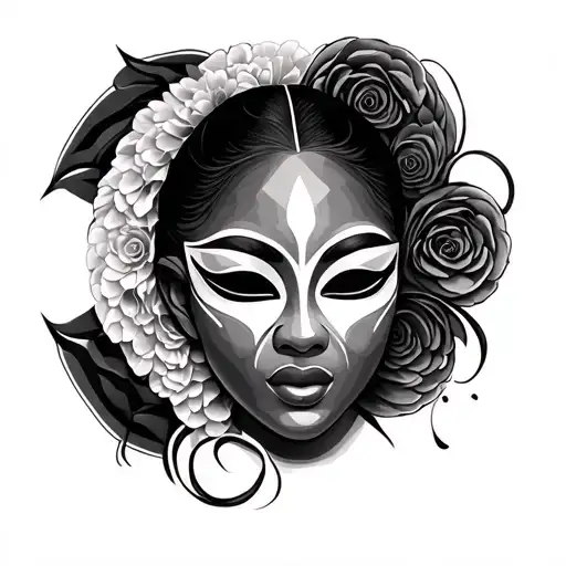 african woman mask tattoo design idea