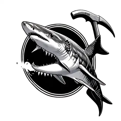 A whale shark and a hammer head shark going in an oval  tattoo design idea