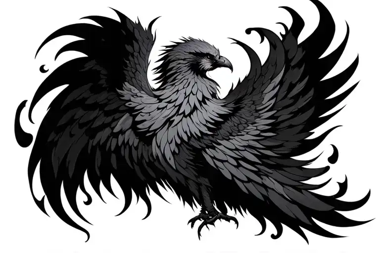 phoenix with fire symmetric tattoo design idea