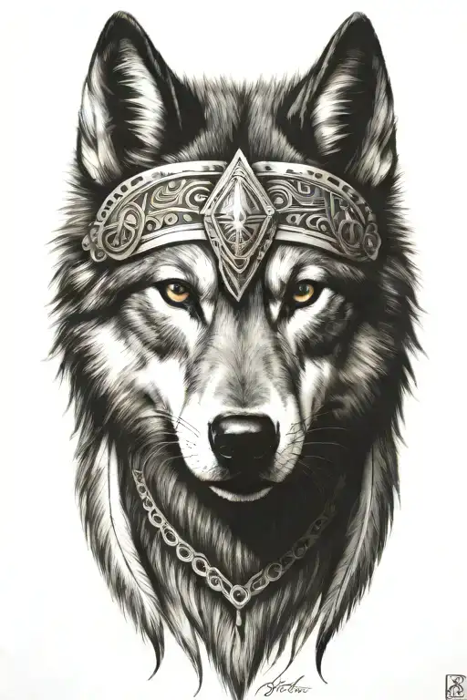 Wolf headress tattoo design idea