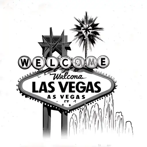Welcome to Las Vegas Sign, Bellagio Fountains, Frank SInatra, Roulette wheel, craps, and suited 5 & 7 tattoo design idea