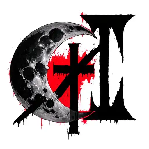 NIN  with the I being an upside down cross, the second N is backwards and has a cressant moon fading from red to bla tattoo design idea