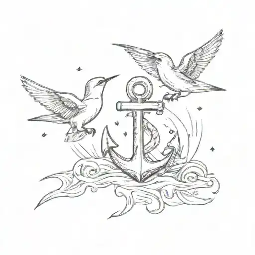  anchor and two swallow birds flying one high and one low tattoo design idea