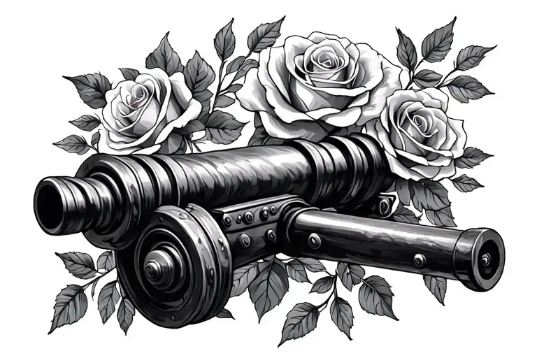 Cannons and Roses centralised  tattoo design idea