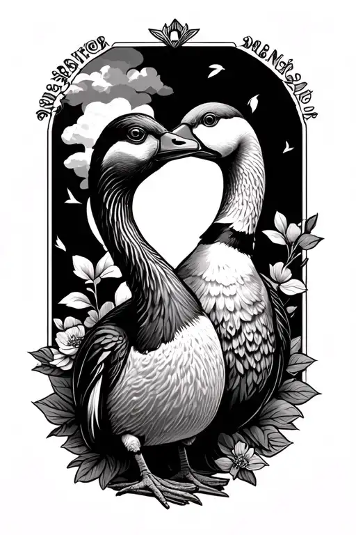 married couple goose being silly tattoo design idea