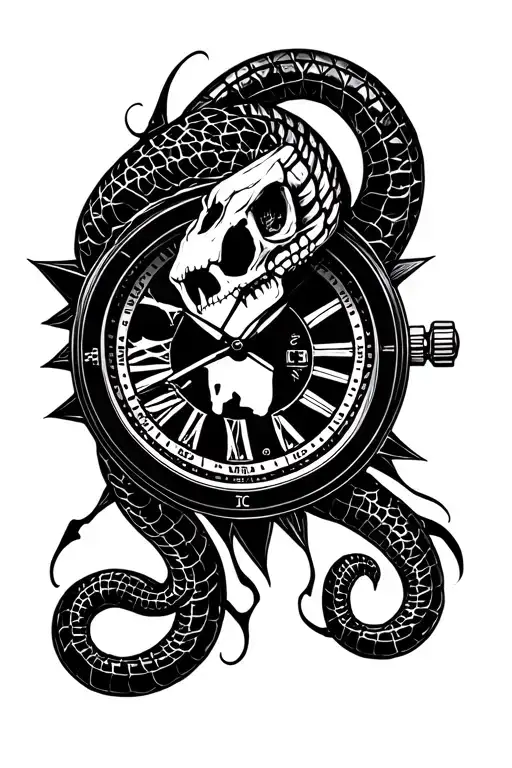 Cobra skeleton watch tattoo design idea