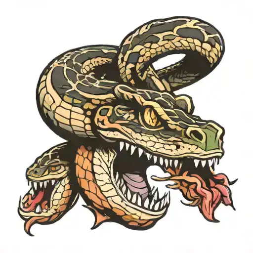 snake biting head tattoo design idea