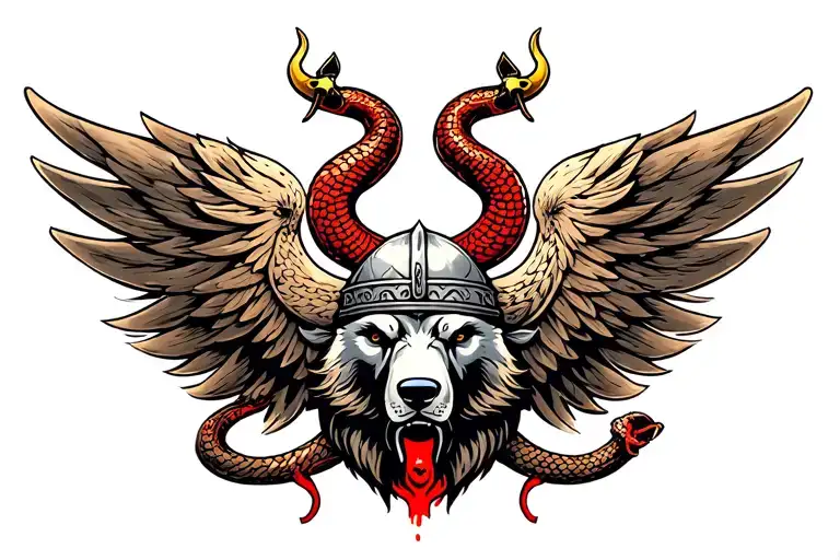 Vikings symbols, snakes, Viking ship, bear head, blood eagle tattoo design idea