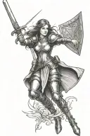 joan of arc sword and shield maiden tattoo design idea