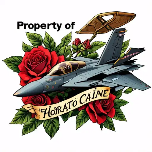 "Property of Horatio Caine" roses and super hornet f-18 tattoo design idea