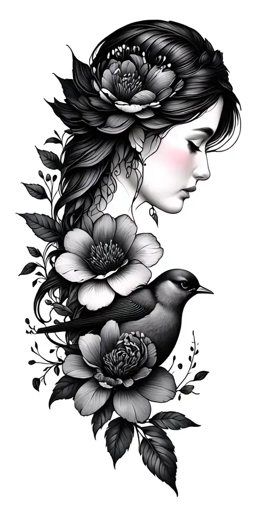 mother flowers and birds tattoo design idea