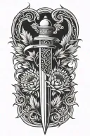 scottish dagger through thistle intertwined tattoo design idea