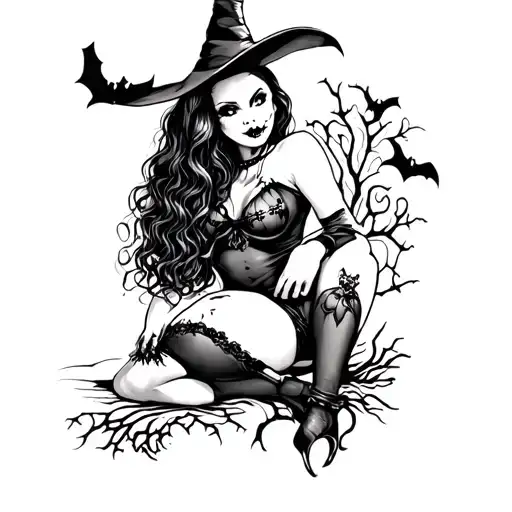 halloween pinup girl tattoo design idea