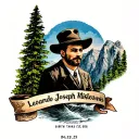 Memorial tattoo for Leonardo Joseph Mikelonis. birth and death date 04-23-2006 through 01-28-25 and Yosemite  tattoo design idea