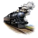 1800s black and grey locomotive on the tracks smoking  tattoo design idea