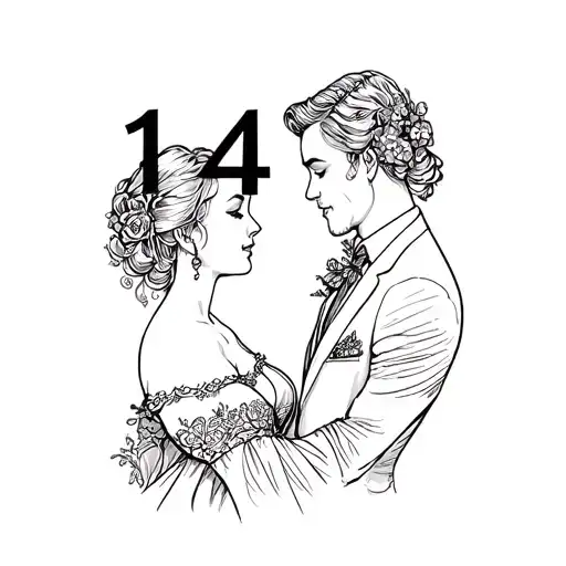 "143" married couple tattoo design idea
