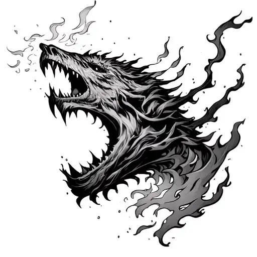 maliketh roar, lord of frenzy shooting flames into malikeths mouth tattoo design idea