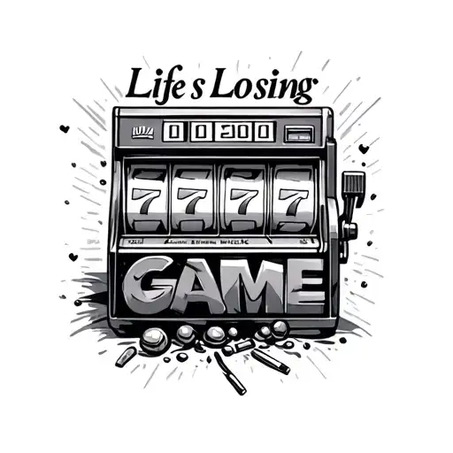 "Life is a losing game." broken slot machine tattoo design idea