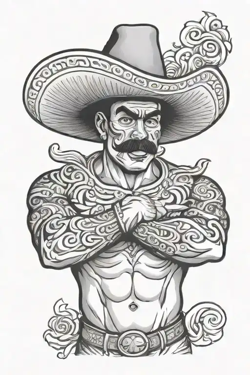 Mexican muscle man with sombrero tattoo design idea