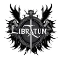 "Libratum" technology symbol with devil and angel tattoo design idea