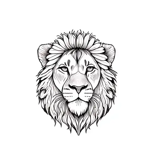 Lioness, Gerbera, doodle tattoo design featuring tattoo design idea