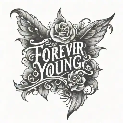 text "FOREVER YOUNG" tattoo design idea