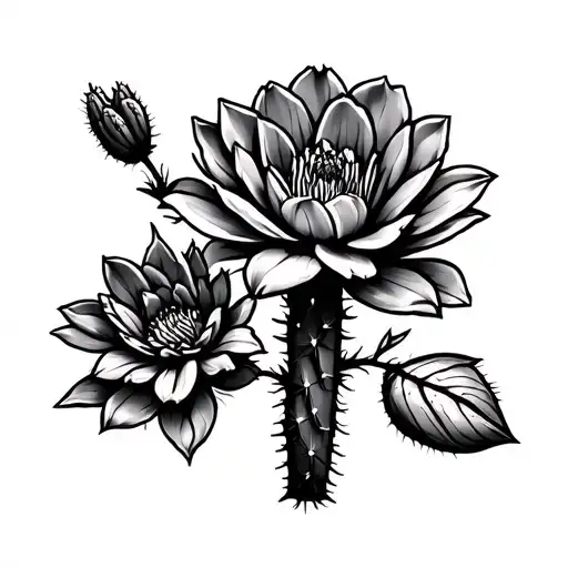 desert flower cactus line art tattoo design idea