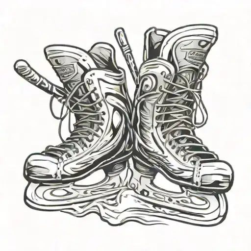  ice Hockey skates and stick, mountain, number 1997, hourglass tattoo design idea