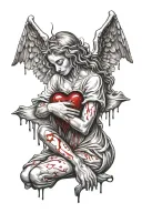 angel crying blood tears holding a heart tattoo design idea
