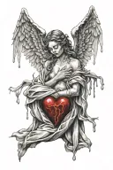 angel crying blood tears holding a heart tattoo design idea