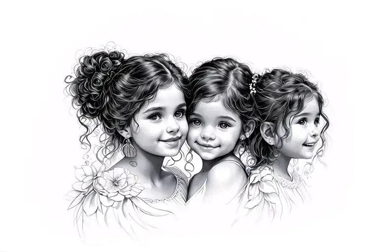 Mother And 2 Daughters tattoo design idea