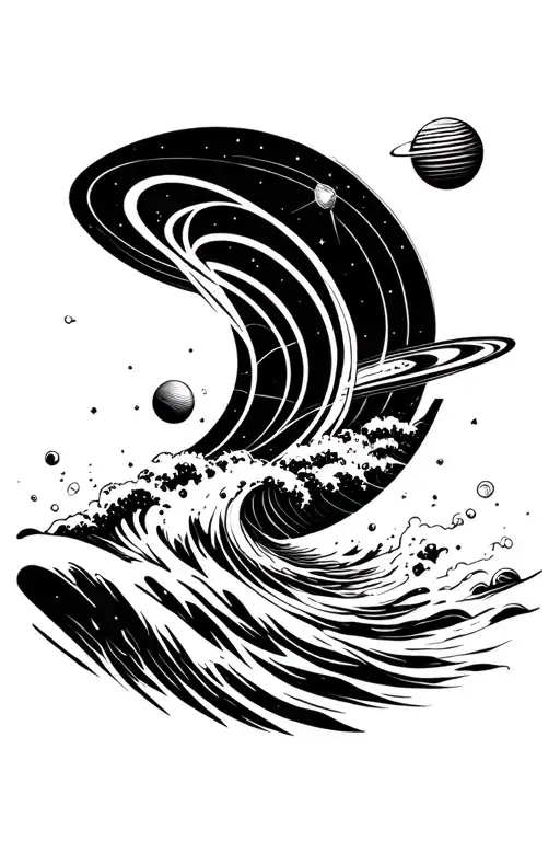 uranus planet and wave forming the shape tattoo design idea