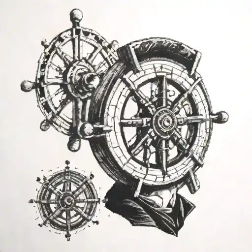 A seaman with a ship wheel as a vinyl record tattoo design idea