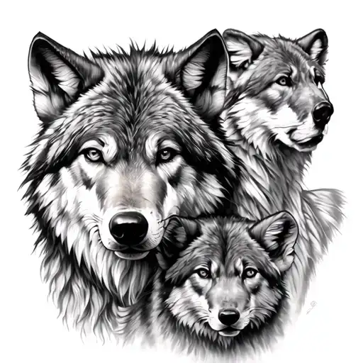 Mother Wolf And Cubs tattoo design idea