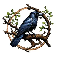 Raven sitting on a tree branch tattoo design idea