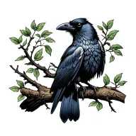 Raven sitting on a tree branch tattoo design idea