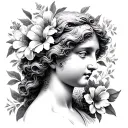 Birth of Venus de Milo with flowers black and grey portrait tattoo design idea