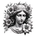 Birth of Venus de Milo with flowers black and grey portrait tattoo design idea
