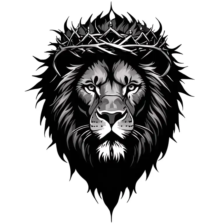 lion face crown of thorns tattoo design idea
