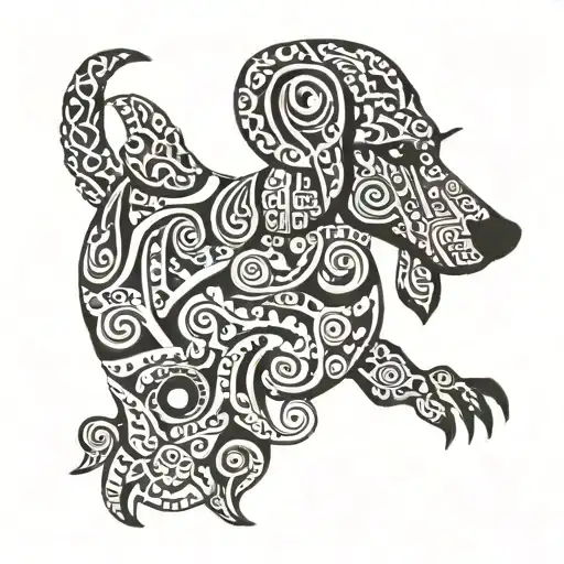 Sausage dog, drugs, "Ronja" tattoo design idea