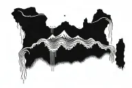 A cliff face with water splashing waves. on top of the cliff is the gates of heaven. the stars of david are out. tattoo design idea