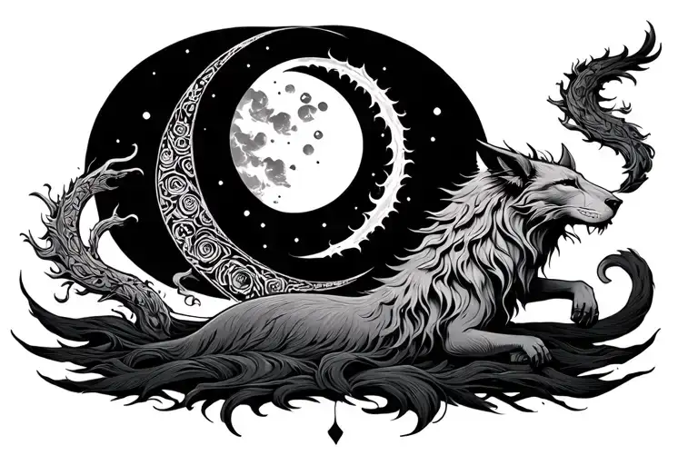 hati e skoll y hati sun and moon tattoo design idea