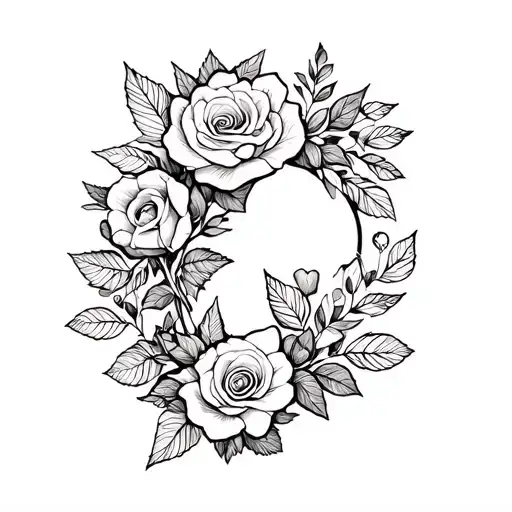 floral tattoo with roses, leaves, and random flowers that has an obvious semicolon tattoo design idea
