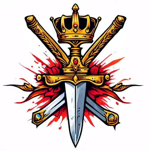 sword with a golden crown on top tattoo design idea