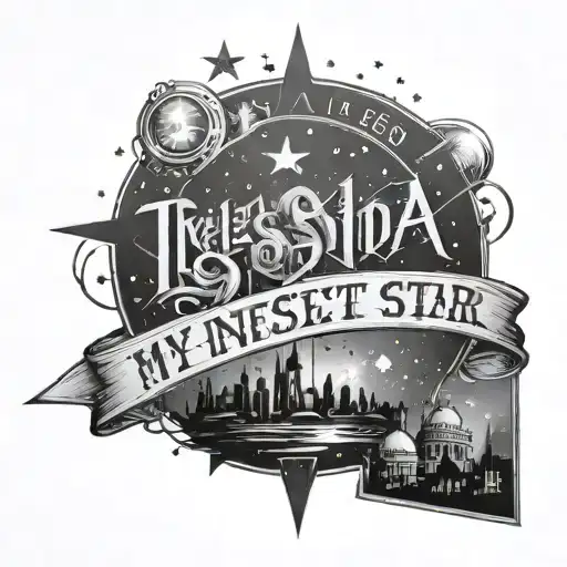 A space cityscape with a banner that reads 'Tyler Jones, my shining star , next to a bright star tattoo design idea