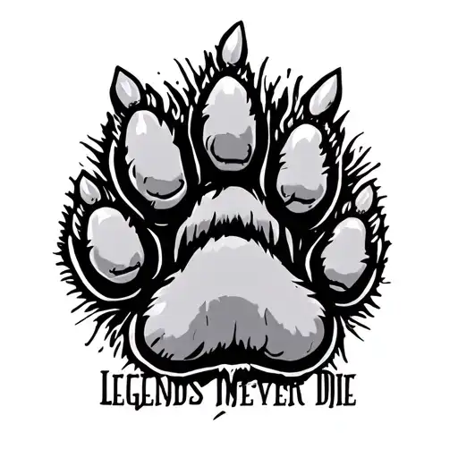 dogs paw who passed away named Rosco. that says Legends Never Die tattoo design idea